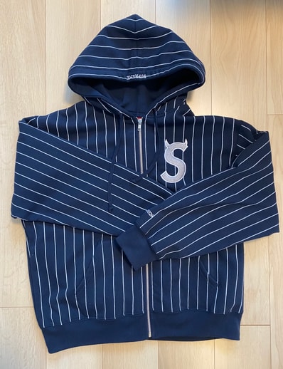 Supreme Devil S Logo Zip Up Hooded Sweatshirt "Stripe"