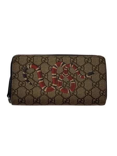 GUCCI Kingsnake Print GG Supreme Zip Around Wallet "Beige/Ebony"