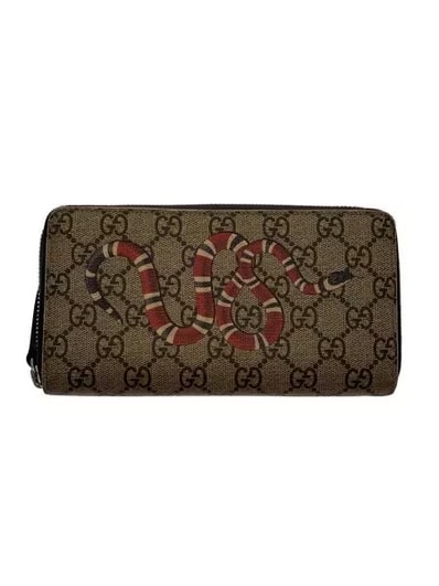 GUCCI Kingsnake Print GG Supreme Zip Around Wallet "Beige/Ebony"