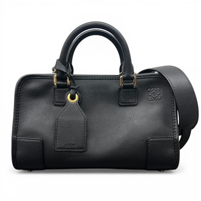 LOEWE 希少 極美品 アマソナ 23 2way ハンドバッグ ショルダーバッグ 352.30.N71 レザー ブラック ゴールド金具 クロスボディ ミニバッグ アナグラム ネームタグ付 Aランク 中古 鑑定済 ロエベバッグ