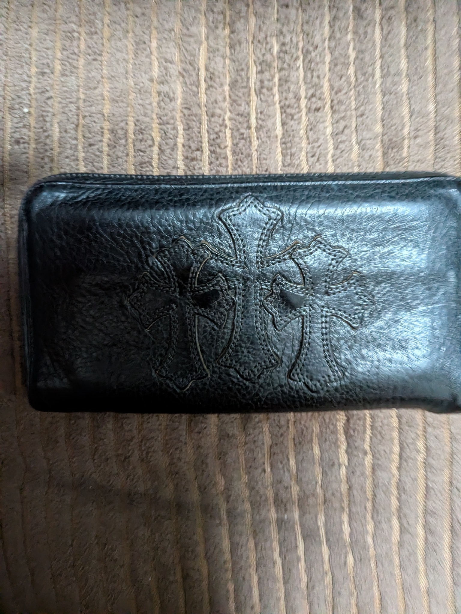 Chrome Hearts REC F Heavy Leather Zip Wallet / 3 Cemetary Cross "Black"