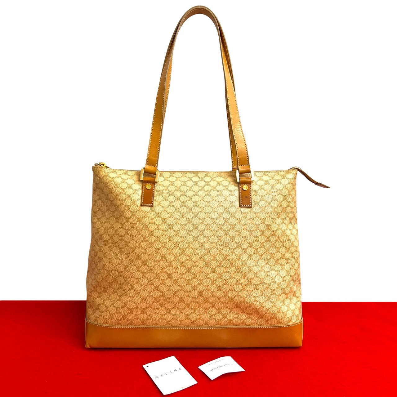 CELINE セリーヌ マカダム ブラゾン 柄 PVC レザー トートバッグ ベージュ
 50198