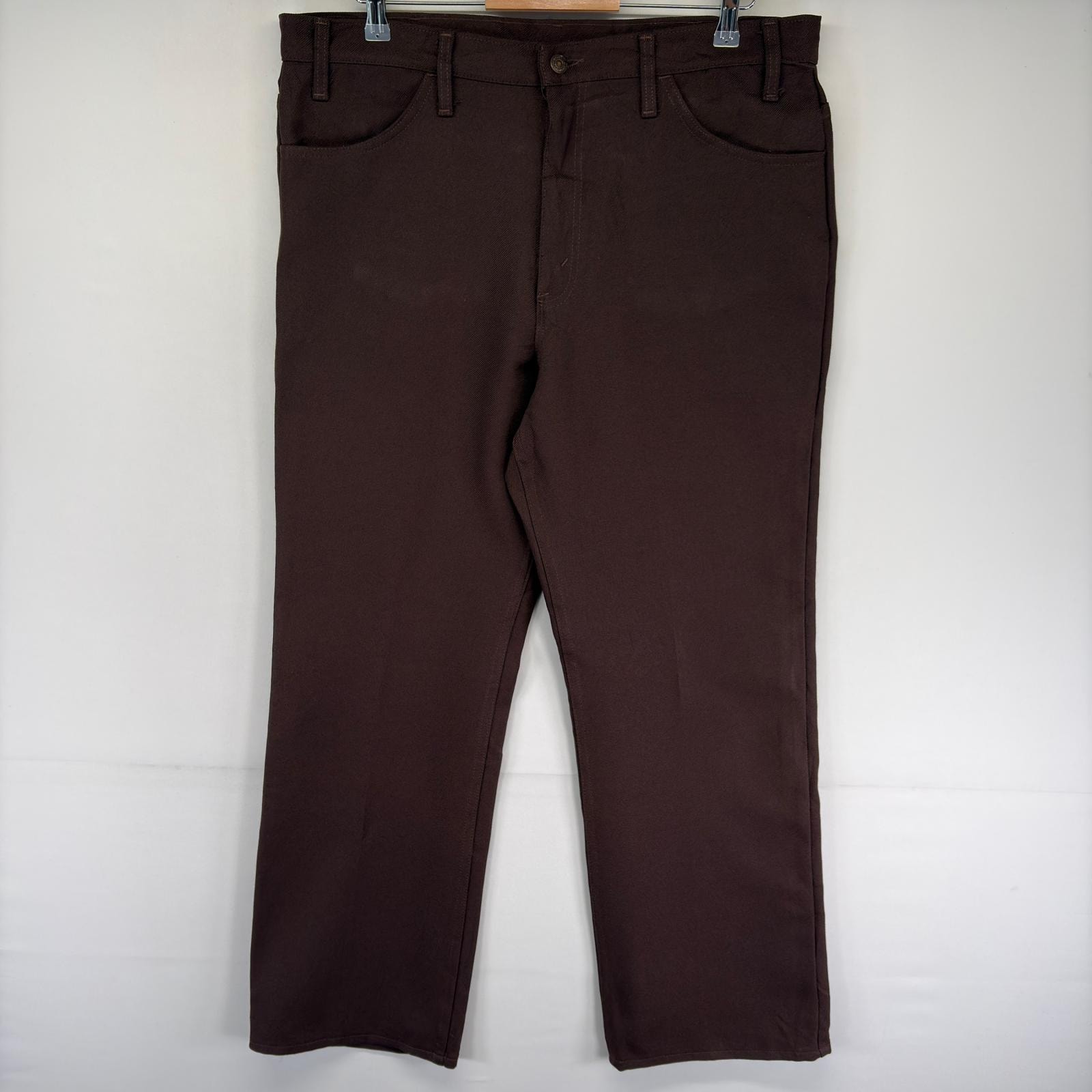 古着 リーバイス Levi's USA製 パンツ ポリエステルパンツ ジッパーフライ スコービルジッパー フレア w40 L30  ブラウン系 メンズ