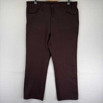 古着 リーバイス Levi's USA製 パンツ ポリエステルパンツ ジッパーフライ スコービルジッパー フレア w40 L30 ブラウン系 メンズ
