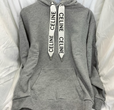 CELINE Loose Hooded Sweatshirt In Cotton Fleece "Light Gray"