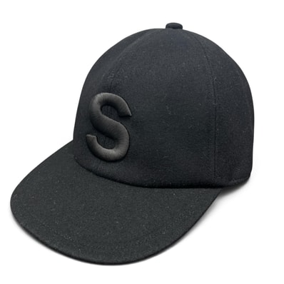 SACAI 極美品 サカイ WOOL MELTON CAP Sロゴ ウールメルトン キャップ 22-0434S ウール ブラック ロゴ刺繍 帽子 Aランク 中古 鑑定済 サカイキャップ