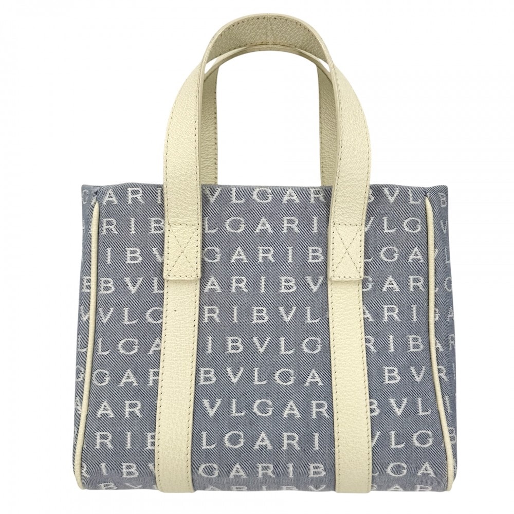 BVLGARI ブルガリ ハンドバッグ ロゴマニア ミニトートバッグ キャンバス レザー ブルー 青 グリーン 緑 レディース【中古品】