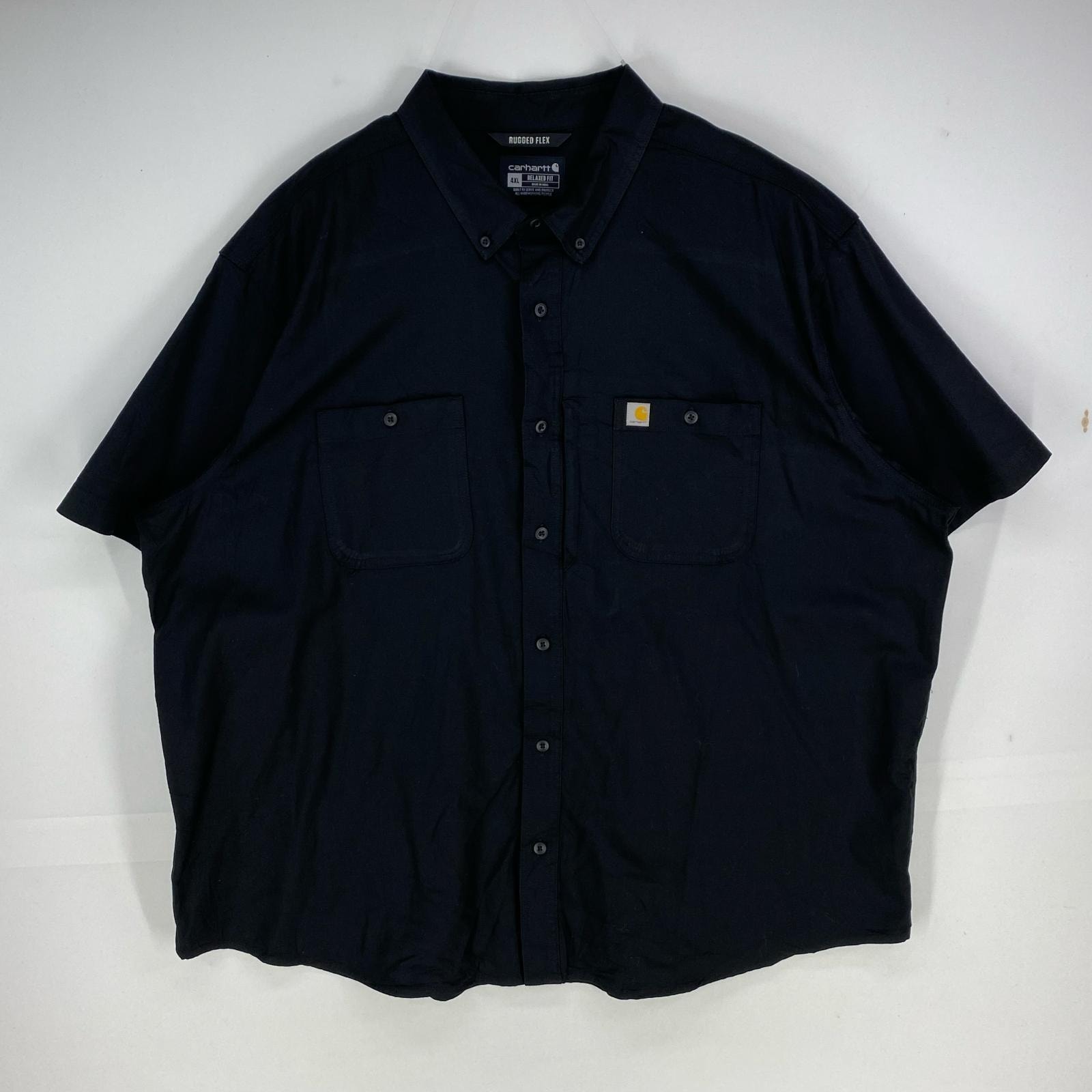古着 カーハート Carhartt 半袖シャツ ボタンダウン 胸ポケット ワンポイントロゴ 大きいサイズ 4XL ブラック系 メンズ