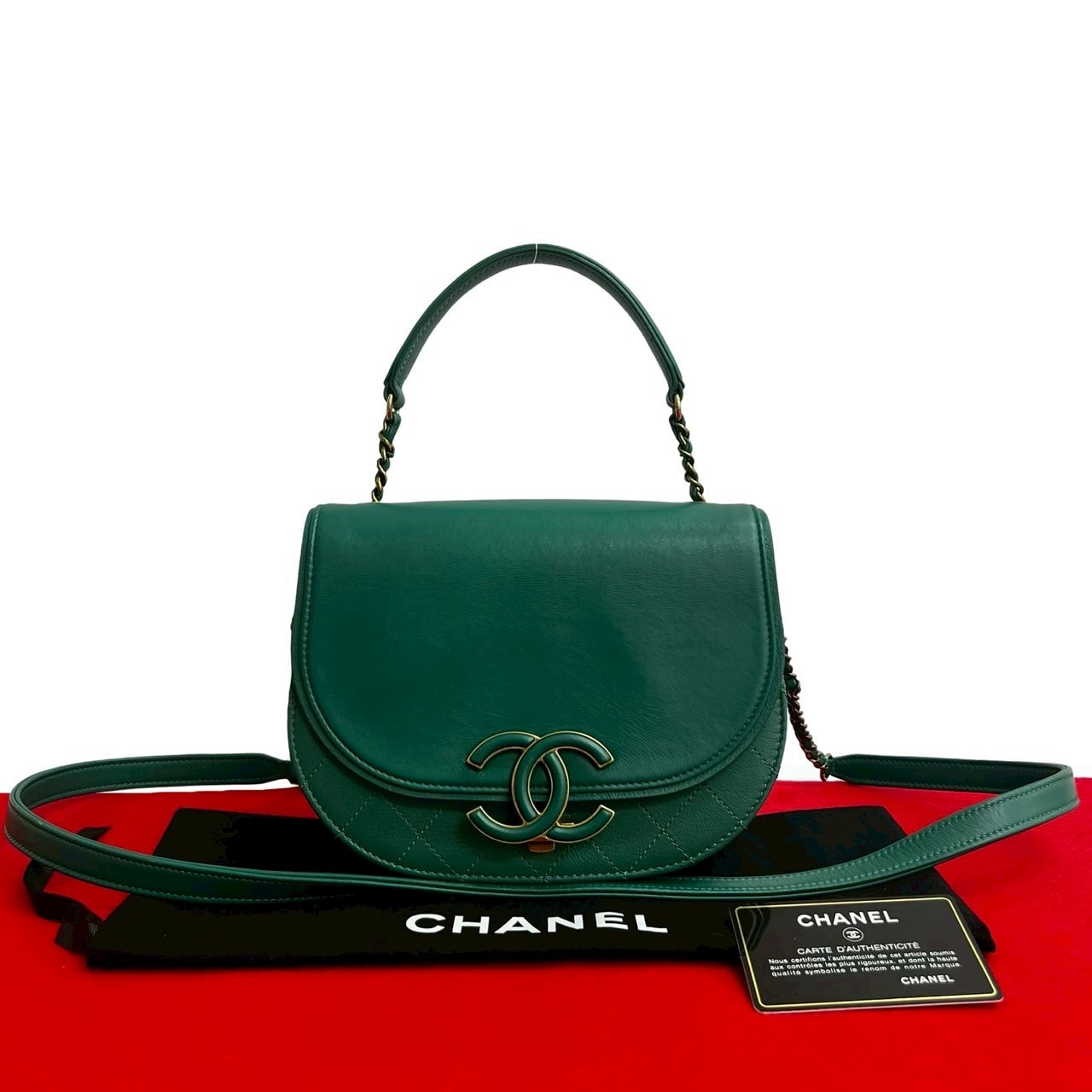 CHANEL シャネル ココカーブ デカココ レザー ショルダーバッグ グリーン
 110-3