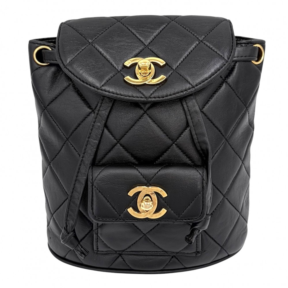 CHANEL シャネル リュック マトラッセ バックパック チェーンショルダー ターンロック ココマーク レザー    ブラック 黒 ゴールド金具 レディース【中古品】