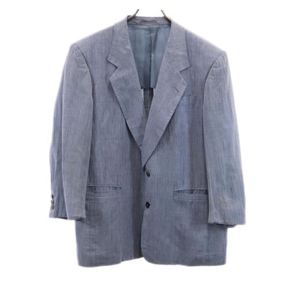 LANVIN ランバン リネンブレンド テーラードジャケット 48 ブルー系 しわ加工