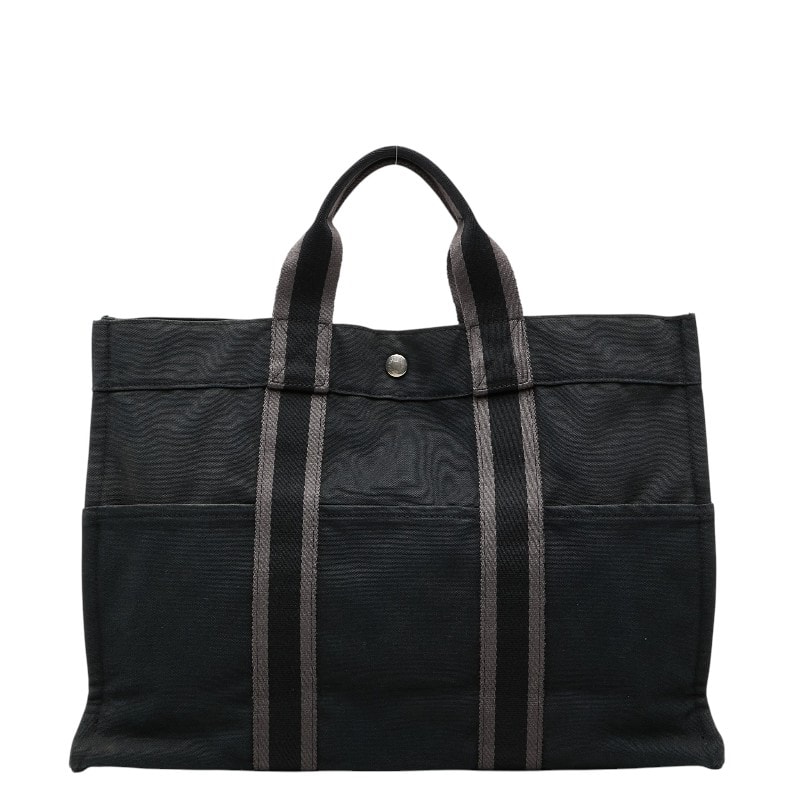 エルメス フールトゥMM トートバッグ ハンドバッグ ブラック グレー コットン レディース HERMES 【中古】