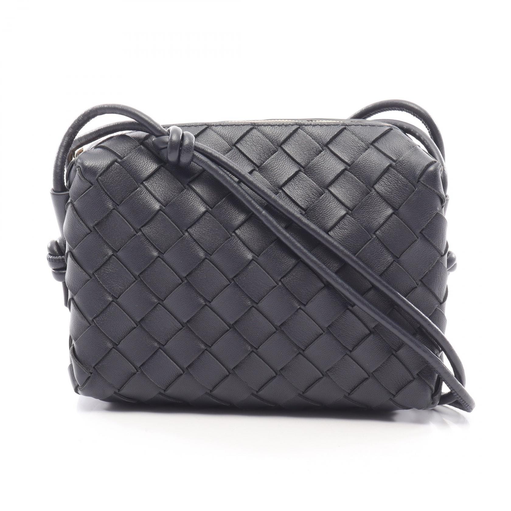 ボッテガヴェネタ BOTTEGA VENETA ループ イントレチャート ショルダーバッグ バッグ レザー レディース ネイビー系 【中古】