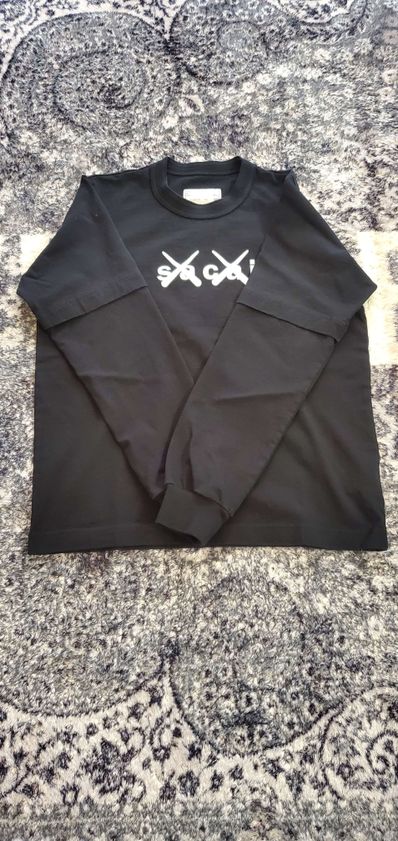 sacai KAWS Flock Print Long Sleeve T-shirt "Black"