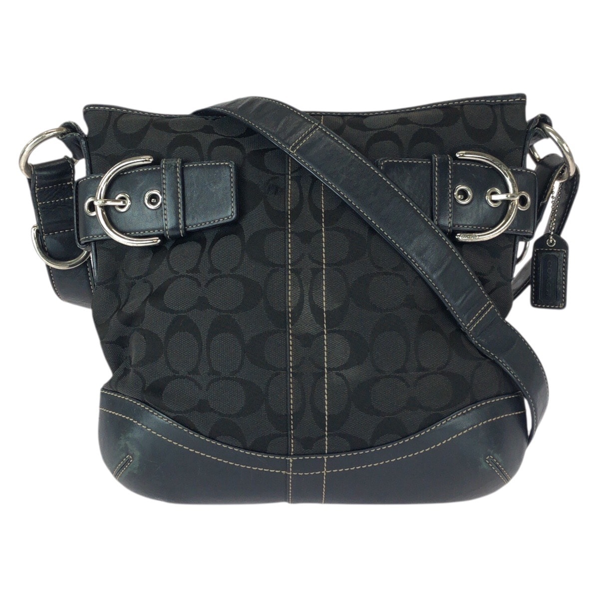 COACH コーチ シグネチャー ブラック 黒 シルバー金具 キャンバス レザー/ ショルダーバッグ メッセンジャーバッグ 600813 【中古】