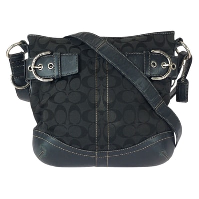 COACH コーチ シグネチャー ブラック 黒 シルバー金具 キャンバス レザー/ ショルダーバッグ メッセンジャーバッグ 600813 【中古】