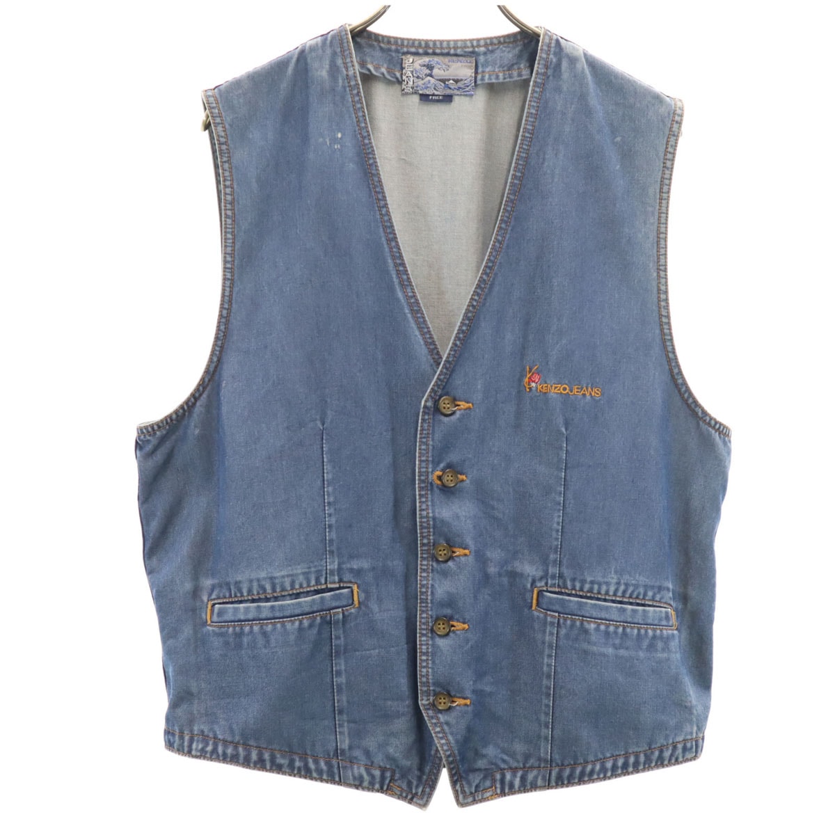 KENZO JEANS ケンゾージーンズ 90s 日本製 オールド デニム ジレベスト FREE ウォッシュブルー