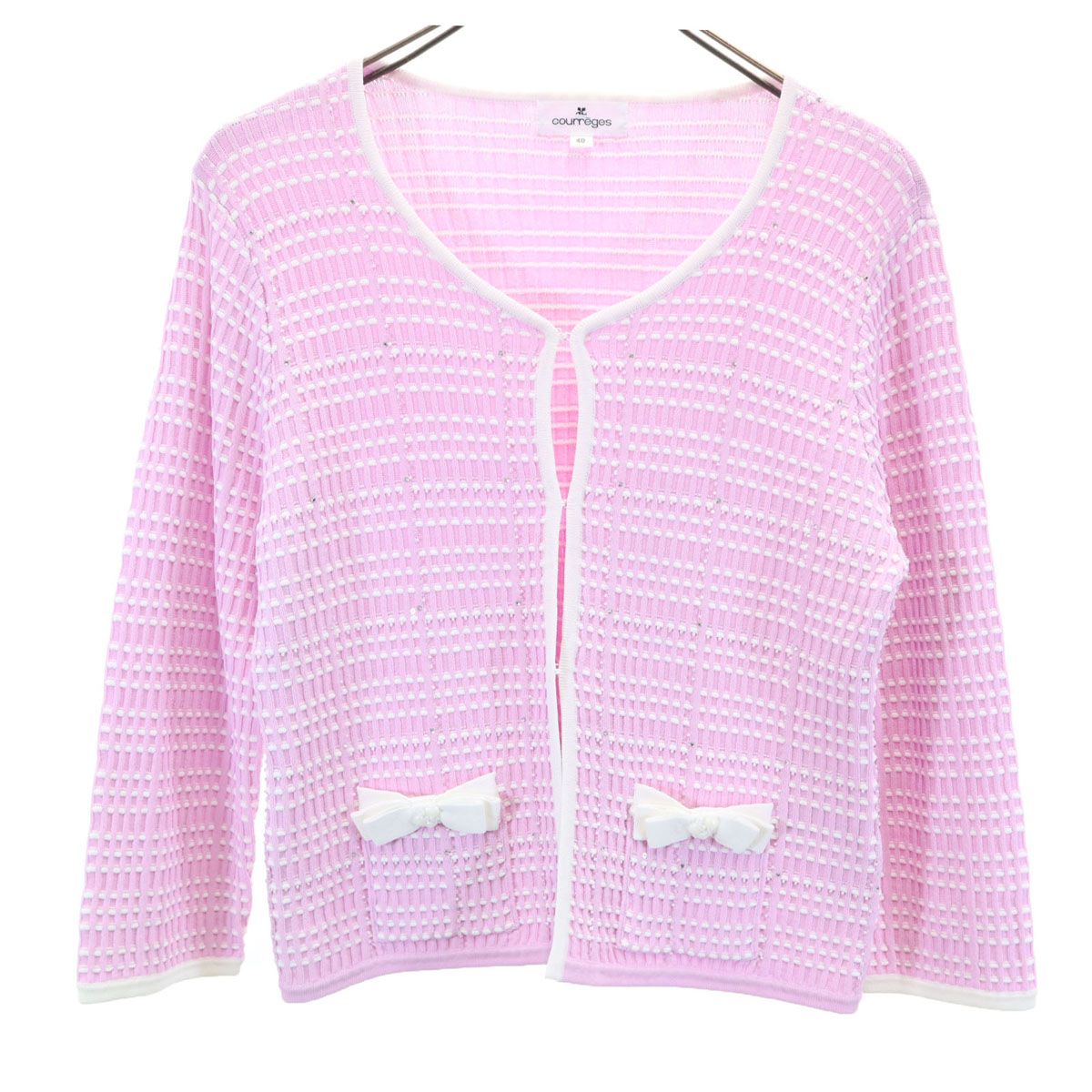 courreges 7分袖 ビーズ付き ニットカーディガン