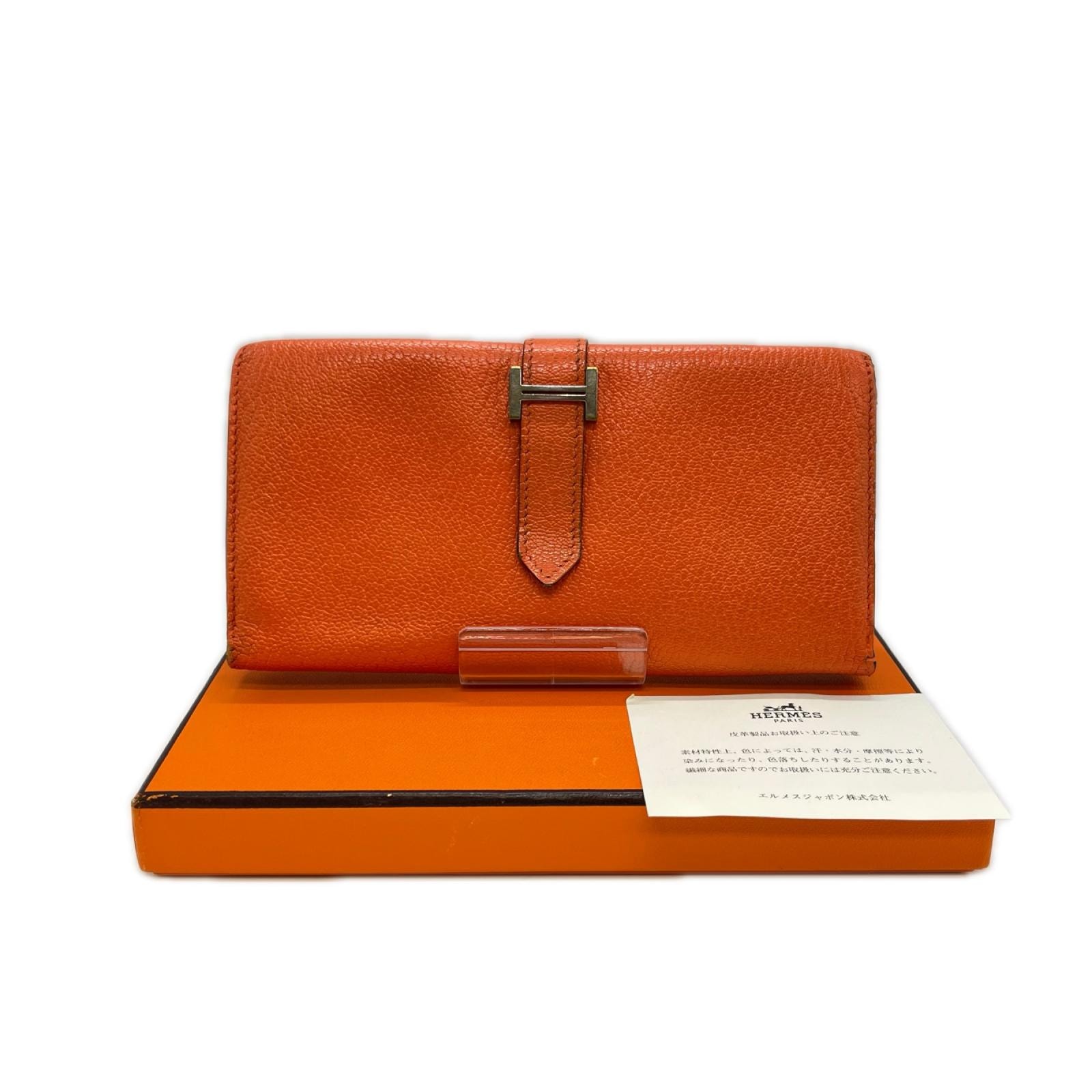 HERMES エルメス ベアン デュプリ 三つ折り財布 箱付き 24N オレンジ