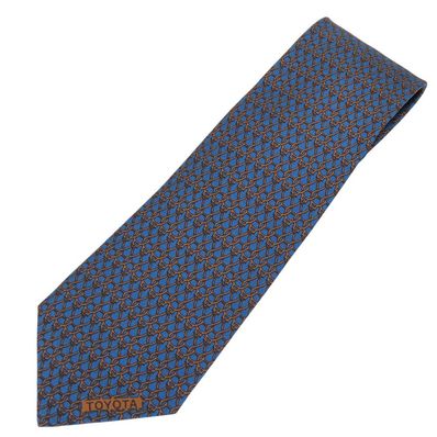 【中古】 エルメス ネクタイ トヨタ限定品 シルク ブルー系 ブラウン スーツ ビジネス アパレル メンズ 男性 HERMES