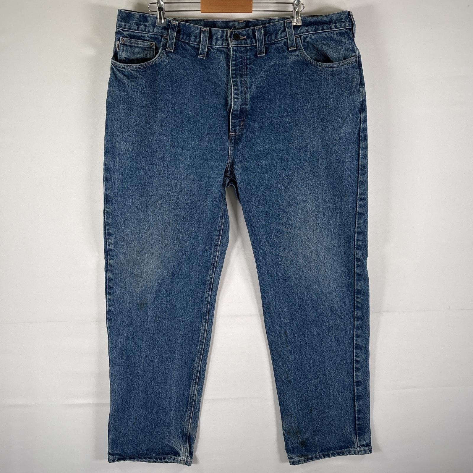古着 カーハート Carhartt デニムパンツ ワーク ストレート 5ポケット ジーンズ ジーパン 色落ち w44 L34  ブルー メンズ