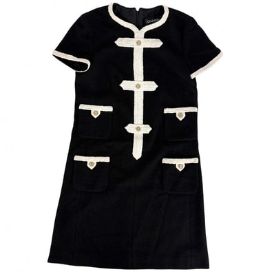 CHANEL シャネル ワンピース バイカラー 半袖 ココマーク ヴィンテージ アパレル 服 38 ブラック 黒 アイボリー ウール ナイロン レディース 春 秋 美品 2005年【中古品】