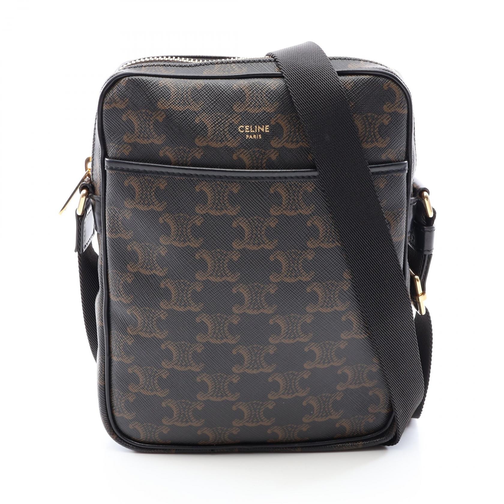 セリーヌ CELINE トリオンフ ショルダーバッグ バッグ PVCコーティングキャンバス レザー レディース ブラック系 / ブラウン系 【中古】