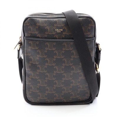 セリーヌ CELINE トリオンフ ショルダーバッグ バッグ PVCコーティングキャンバス レザー レディース ブラック系 / ブラウン系 【中古】