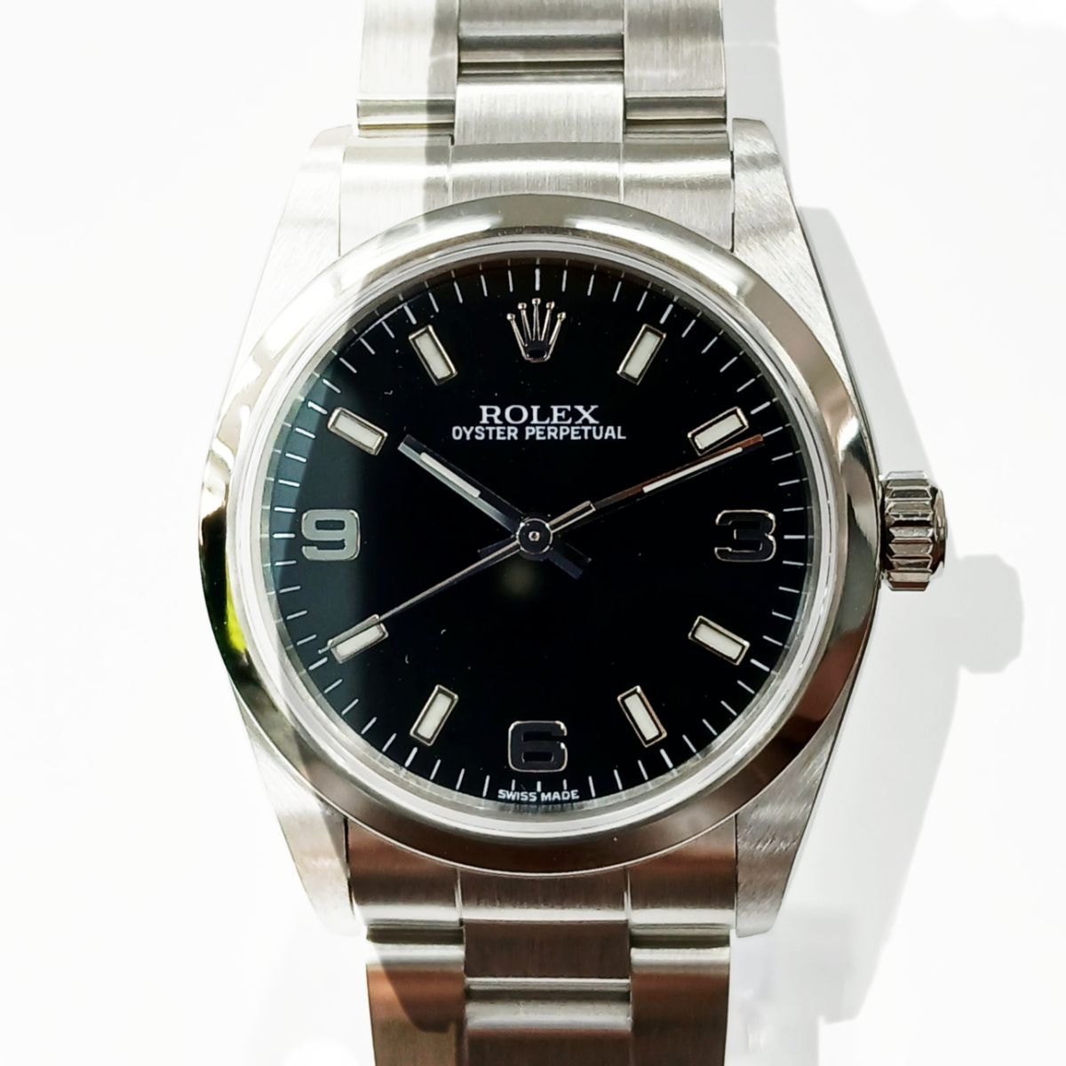 ROLEX ロレックス オイスターパーペチュアル Black 369 31mm 腕時計 77080 ステンレススチール シルバー ブラック ボーイズ【中古】