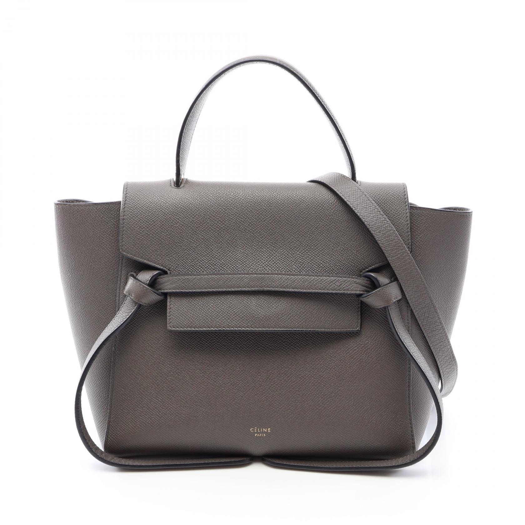 セリーヌ CELINE BELT BAG MICRO ベルトバッグ マイクロ 2WAY ハンドバッグ バッグ レザー レディース グレー系 189153 【中古】