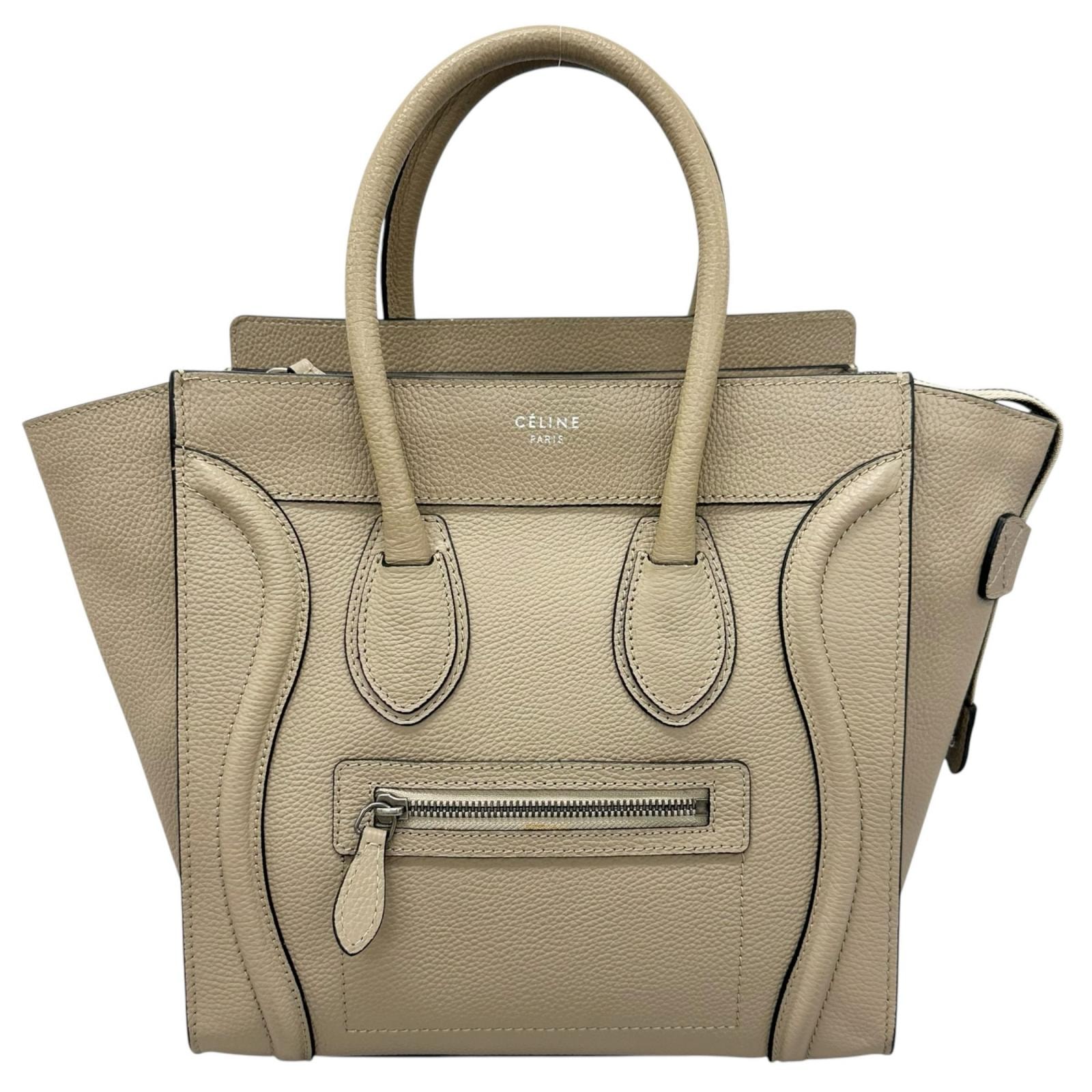 美品 CELINE セリーヌ ラゲージ マイクロショッパー ハンドバッグ レザー グレージュ レディース【中古】