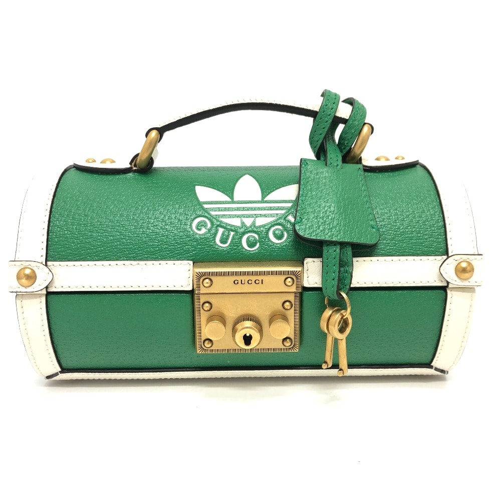 グッチ GUCCI ロゴ ゴルフボールケース 723801 アディダス adidas コラボ 2WAYバック ハンドバック ボールケース ハンドバッグ レザー グリーン 未使用