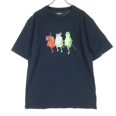 未使用 graniph グラニフ ONE PIECE ワンピース コラボ プリント柄 半袖 Tシャツ L ネイビー