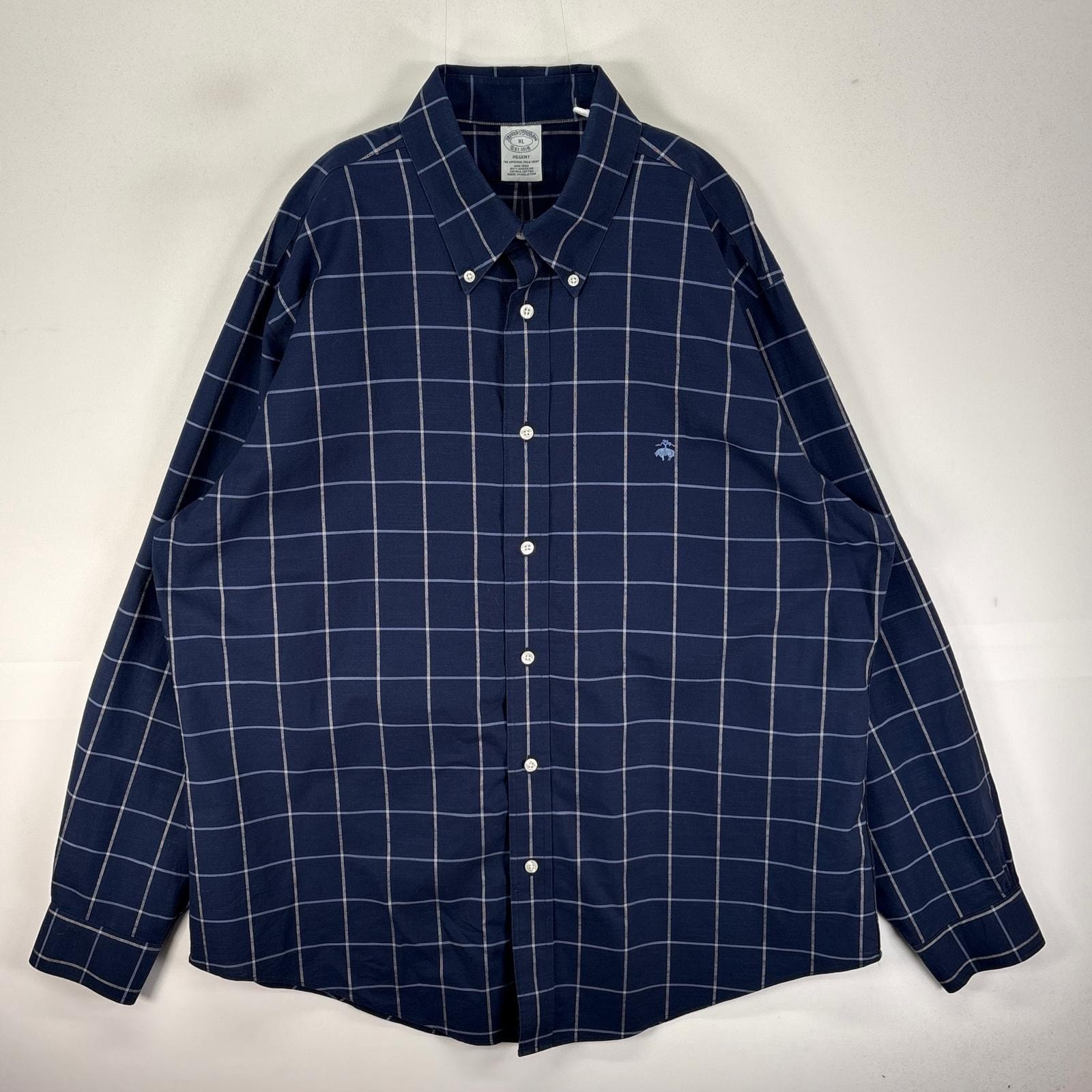 古着 ブルックスブラザーズ Brooks Brothers 長袖シャツ ワンポイント ボタンダウン XL  ネイビー系 チェック メンズ