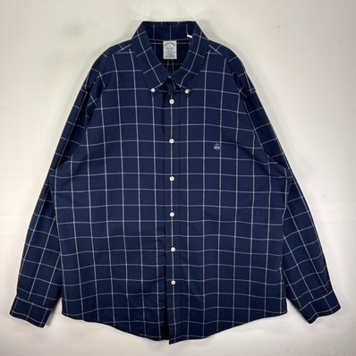 古着 ブルックスブラザーズ Brooks Brothers 長袖シャツ ワンポイント ボタンダウン XL ネイビー系 チェック メンズ