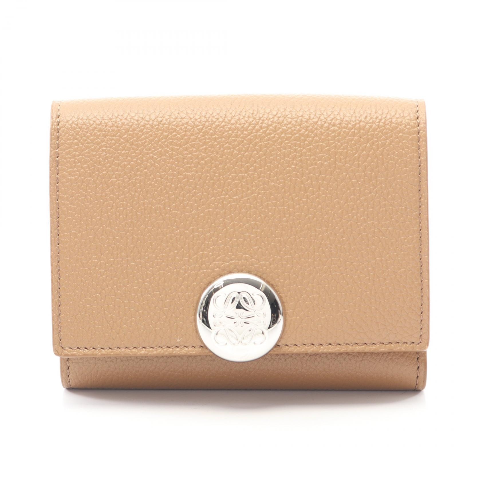 ロエベ LOEWE ペブル トライフォールド ウォレット 三つ折り財布 財布 レザー レディース ブラウン系 CANBTR2X03 【中古】