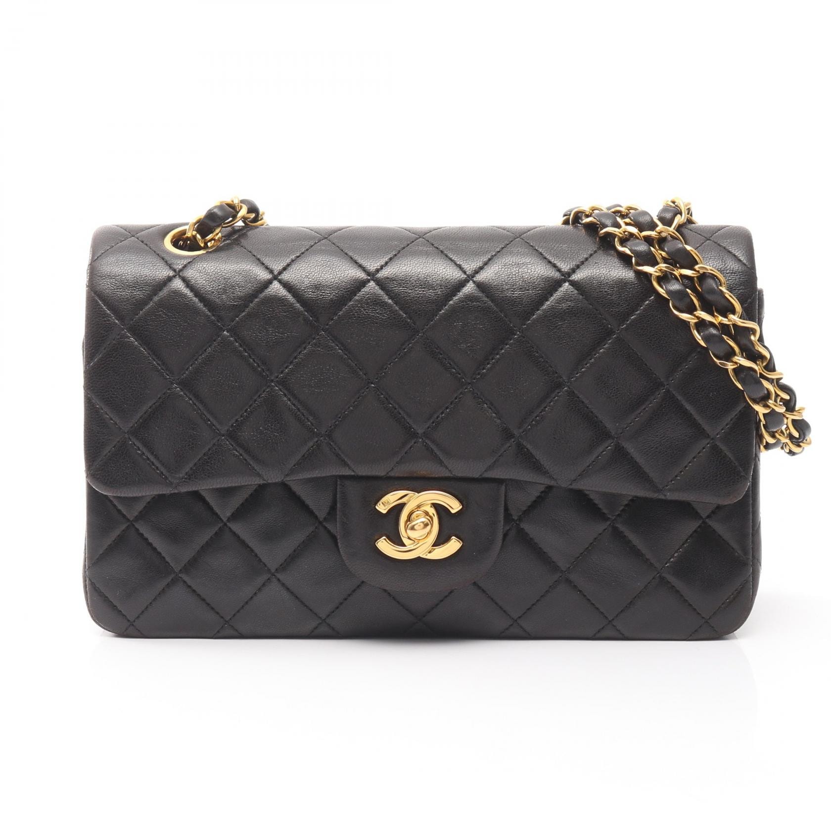 シャネル CHANEL マトラッセ Wフラップ ショルダーバッグ バッグ ラムスキン(羊革) レディース ブラック系 【中古】