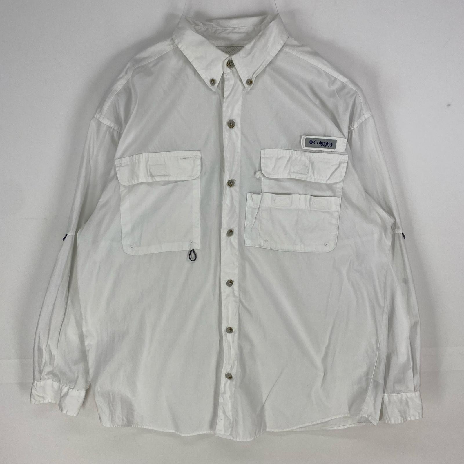 古着 コロンビア Columbia 長袖シャツ ボタンダウン PFG ロングスリーブ アウトドア 裏地メッシュ S  ホワイト系 メンズ