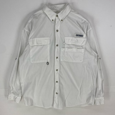 古着 コロンビア Columbia 長袖シャツ ボタンダウン PFG ロングスリーブ アウトドア 裏地メッシュ S ホワイト系 メンズ