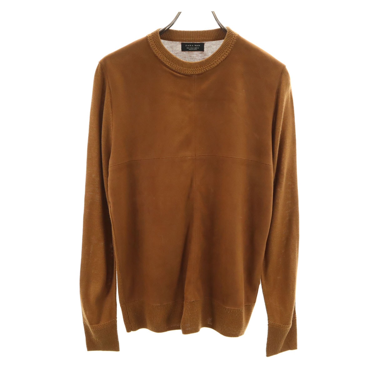 ZARA MAN ザラマン 長袖 フェイクスエード切替 ニット S ブラウン セーター