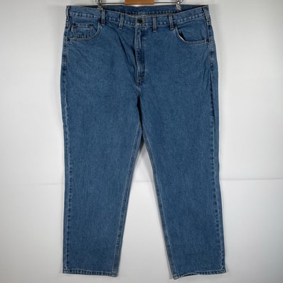 古着 カーハート Carhartt デニムパンツ ジーパン 5ポケット ワンポイント ロゴ ワークパンツ テーパード 大きいサイズ w46 L30 ブルー メンズ