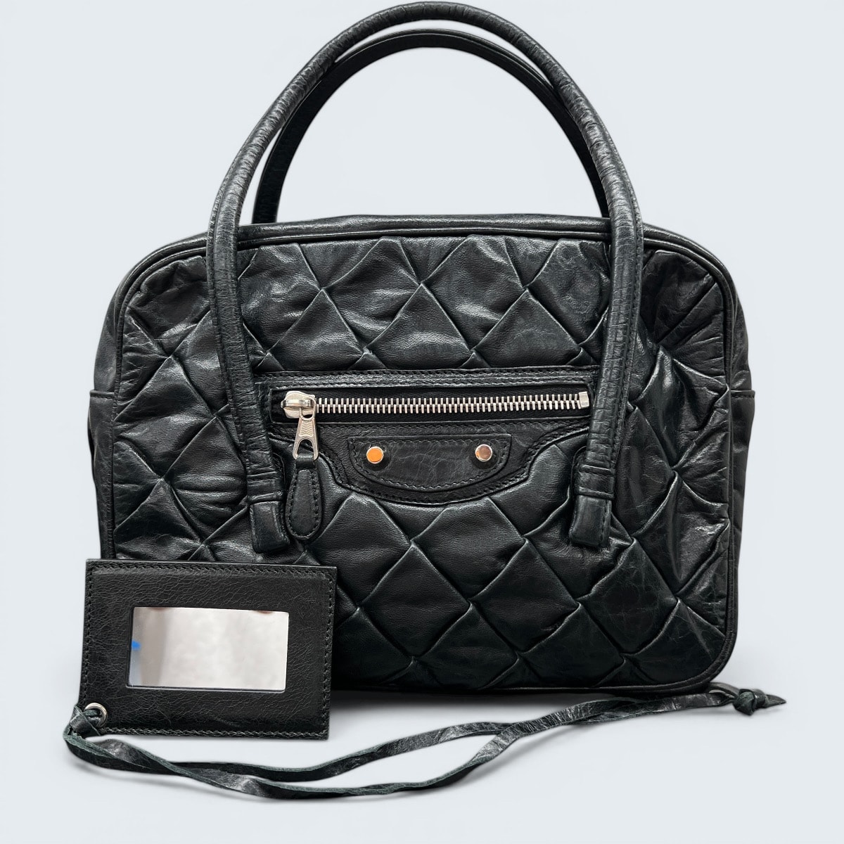 BALENCIAGA 希少 美品 バレンシアガ ザ マトラッセ ハンドバッグ 182089 レザー ブラック シルバー金具 ショルダーバッグ ミラー付属 ABランク 中古 鑑定済 バレンシアガバッグ