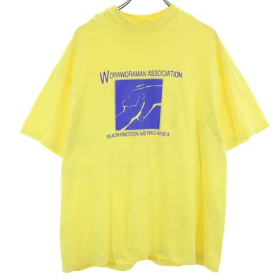 Hanes ヘインズ 90s USA製 オールド プリント 半袖 Tシャツ XL イエロー系
