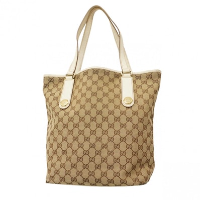 【6dc3148-k】グッチ トートバッグ GGキャンバス 153009 キャンバス ブラウン ゴールド金具【中古】レディース