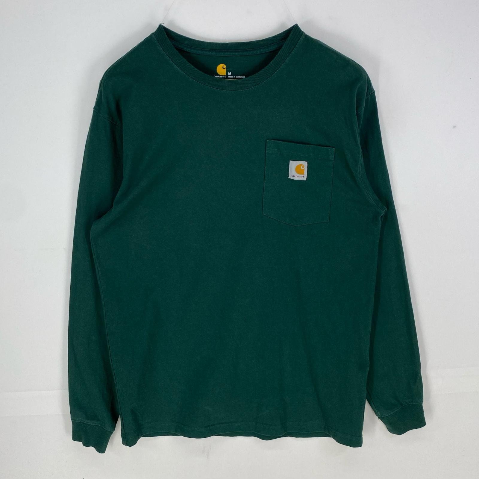 古着 カーハート Carhartt 長袖Tシャツ 胸ポケット クルーネック ワンポイントロゴ ロンT M グリーン系 メンズ