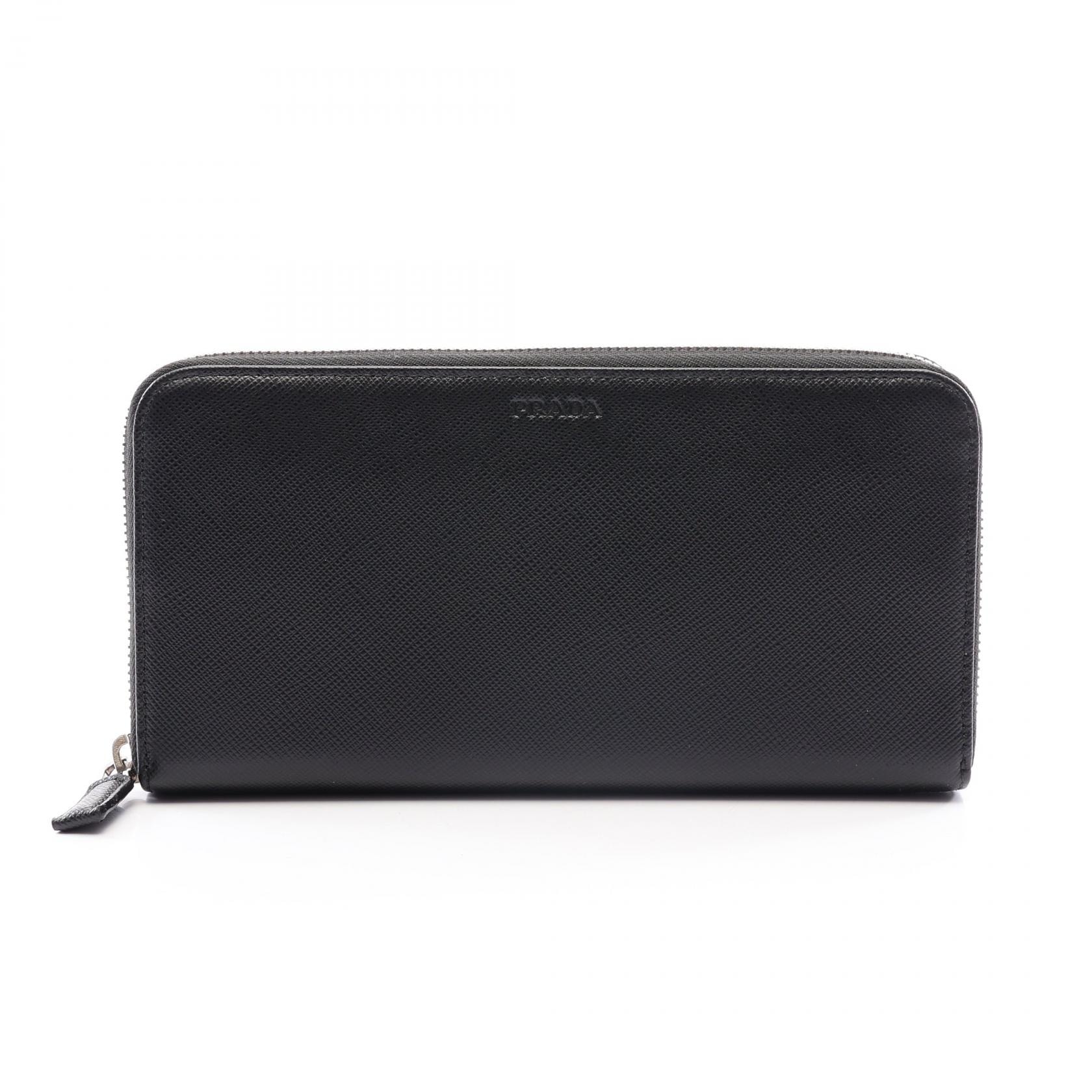 プラダ PRADA SAFFIANO 1 ラウンド長財布 財布 サフィアーノレザー メンズ ブラック系 2ML317 【中古】