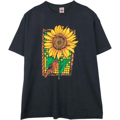 古着 90年代 フルーツオブザルーム FRUIT OF THE LOOM 花柄 ひまわり柄 アートTシャツ USA製 レディースXL相当 ヴィンテージ/eaa654378