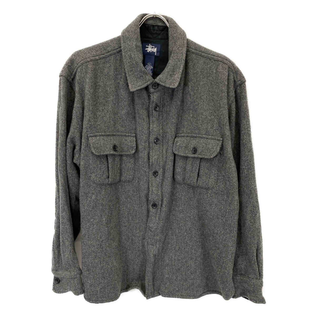 ステューシー グレー 紺タグ ウール 長袖シャツ L