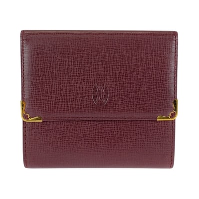 美品 CARTIER カルティエ ヴィンテージ マストライン Wホック ワインレッド ゴールド金具 レザー 折財布 コンパクトウォレット 506224 【中古】