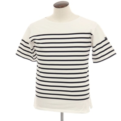 【中古】セントジェームス SAINT JAMES コットン ボーダー ボートネック 半袖Tシャツ ホワイトxブラック【サイズ5】【メンズ】